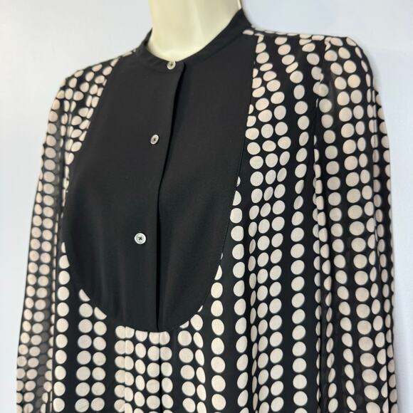 Tory Burch Silk Black Polka Dot Tunic Blouse Tuxedo Front Classic Women's 2 - Picture 7 of 10